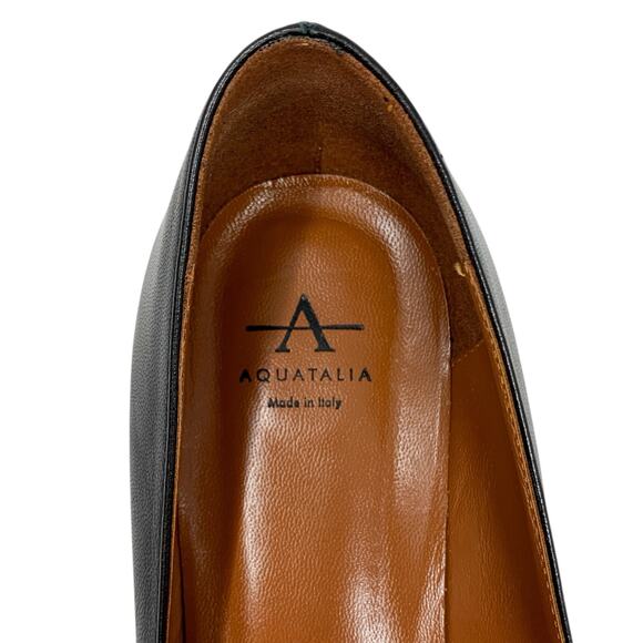 Aquatalia Pasha Black Leather Almond Toe Low Block Heels Weatherproof Pumps - Picture 7 of 9